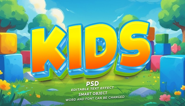 Vibrant 3D Cartoon KIDS Efecto de texto para el diseño infantil