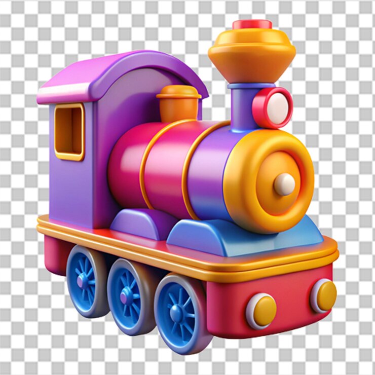 PSD vibrant 3d plasticstyle icon de una locomotora de vapor clásica con colores vibrantes
