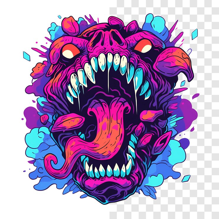 PSD vibrant abstract monster face with colorful artistic expression
