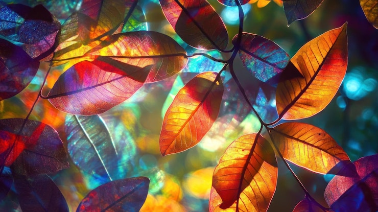 PSD vibrant autumn leaves with a blurred background of light and color