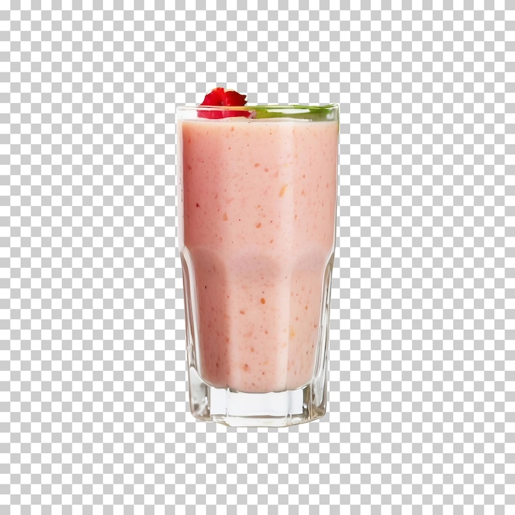 PSD vibrant blend glass de batido de frutas aislado sobre un fondo transparente con frutas frescas