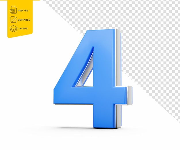 Vibrant Blue 4 Digit Four Number With A Sleek Metallic Gleam On White Background 3d Illustration