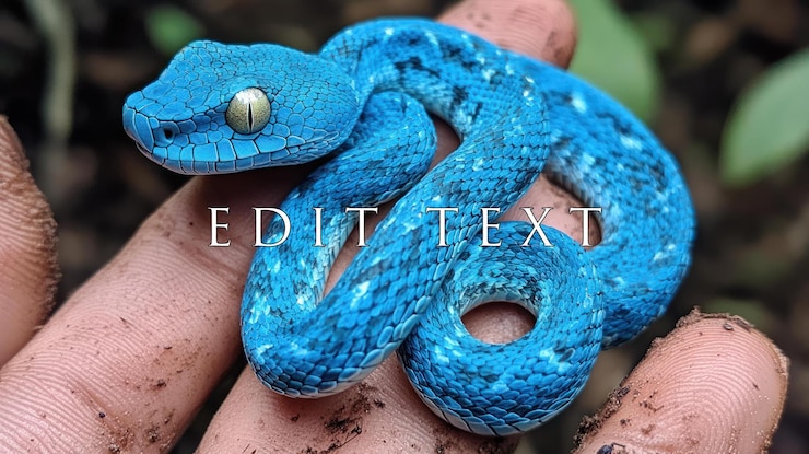 PSD vibrant blue snake coiled on a hand closeup