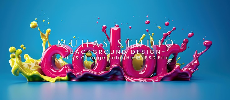 PSD vibrant color splash eine 3d-rendering des wortes farbe