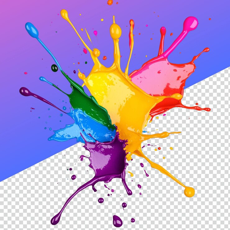 PSD vibrant colorful paint splatter png para designs criativos
