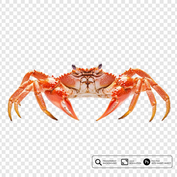 PSD vibrant cooked crab isolated on transparent background