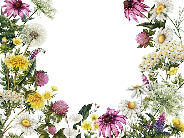 Vibrant Floral Border A Botanical Illustration of Wildflowers
