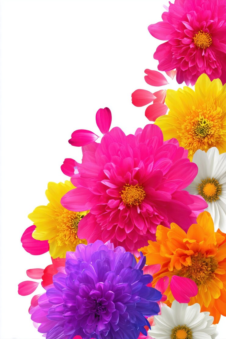 PSD vibrant floral corner arrangement of chrysanthemums and daisies