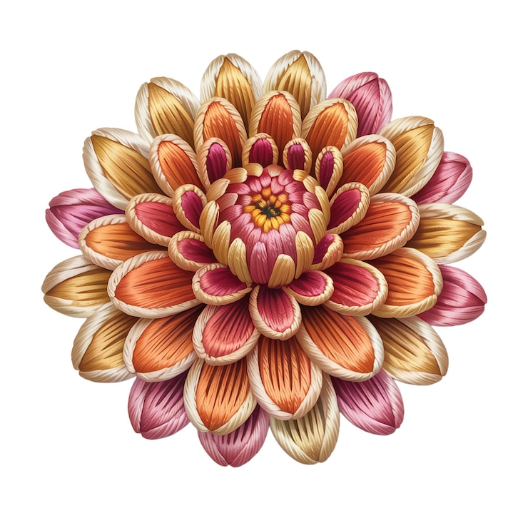 PSD a vibrant flower composed of layers of intricately detailed petals in shades of red orange and pink