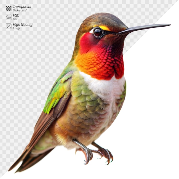 PSD vibrant hummingbird isolated against a transparent background