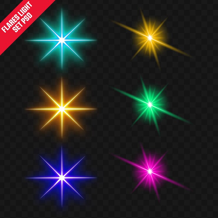 Vibrant Light Flares Pack Cyan Gold Green Blue y Pink Efectos de las luces vibrantes
