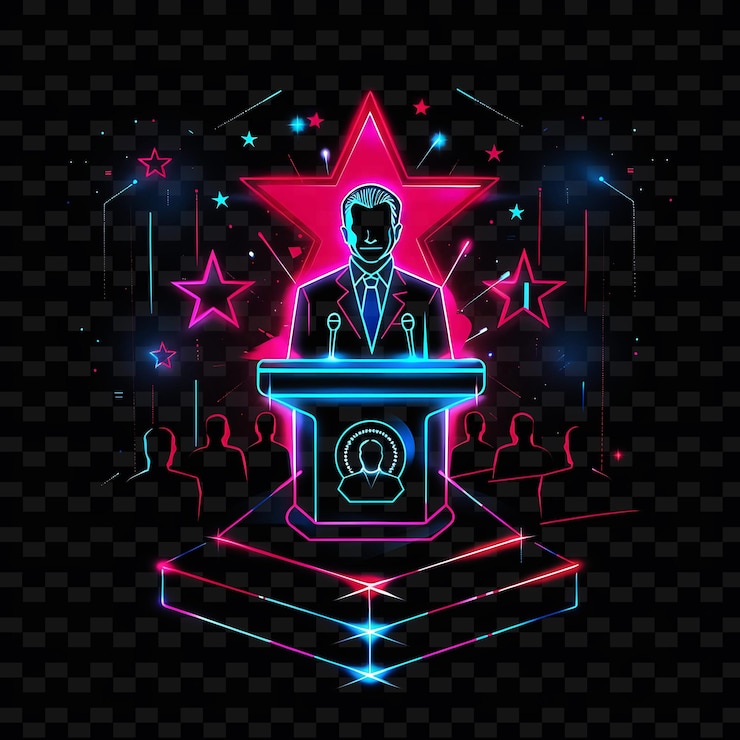 PSD vibrant neon streaks con un candidato en un debate paisaje neon line art paisaje de fondo