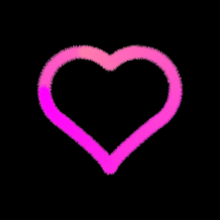 PSD vibrant pink furry heart outline auf schwarzem hintergrund liebessymbol grafik
