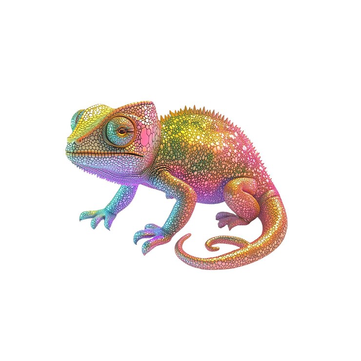 PSD vibrant rainbow chameleon exotic reptile with iridescent scales