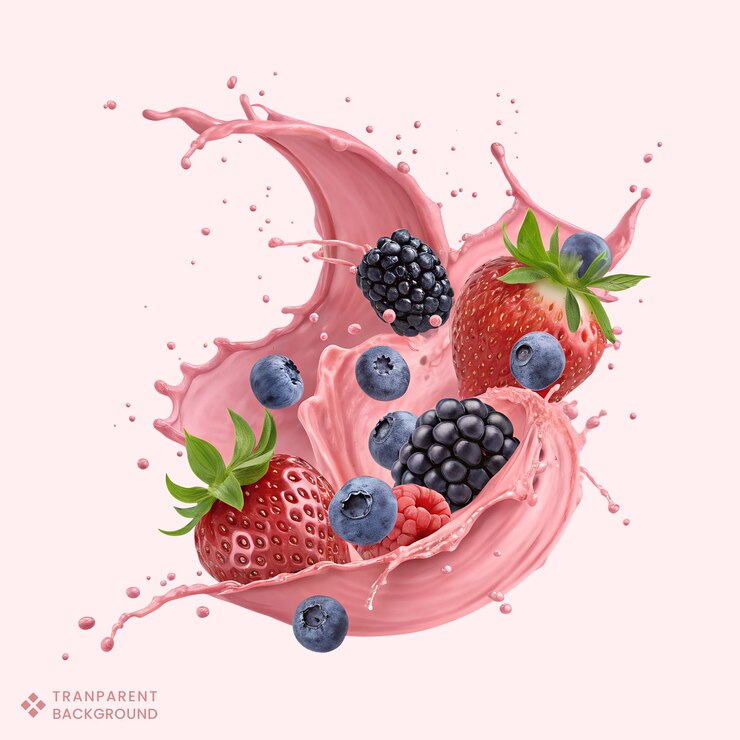 PSD vibrant splash of berries strawberry blueberry raspberry and blackberry