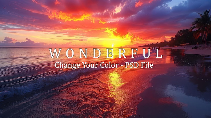 PSD vibrant sunset over tropical beach