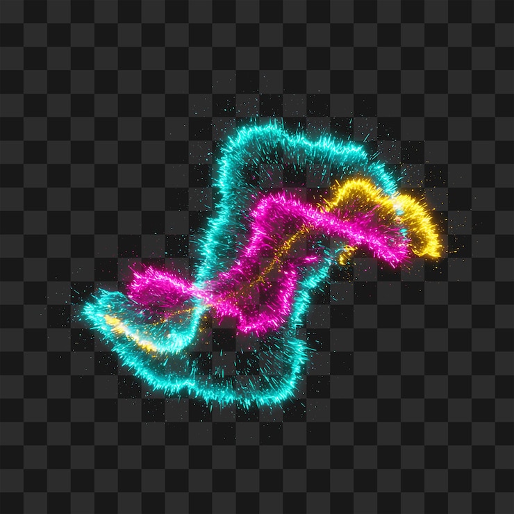 PSD vibrant swirl of glowing particles in cyan magenta and gold magic sparkle effect png