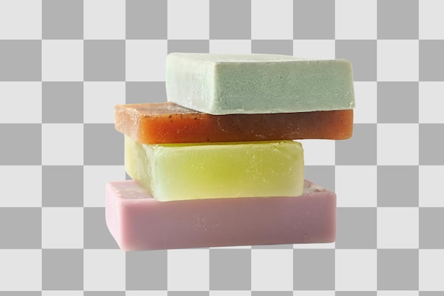 Vibrant textured soap bars for cleansing isolated on white PNG