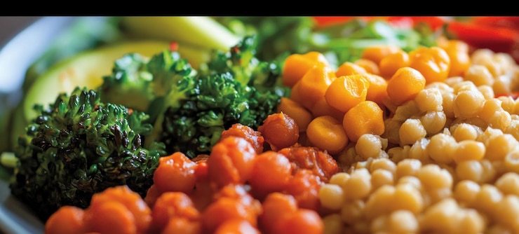 PSD vibrant veggie bowl una colorida mezcla de verduras y granos asados