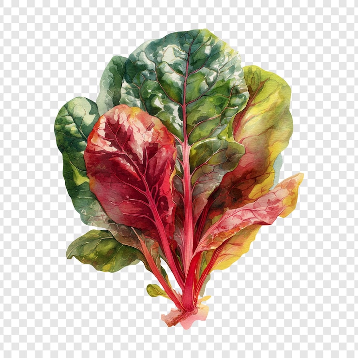 PSD vibrant watercolor illustration of fresh rainbow chard leaves