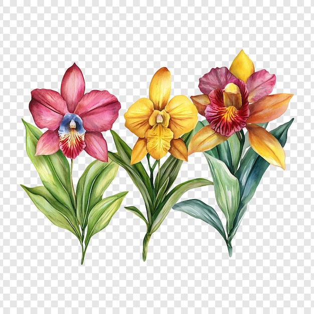 Vibrant Watercolor Orchids in Full Bloom