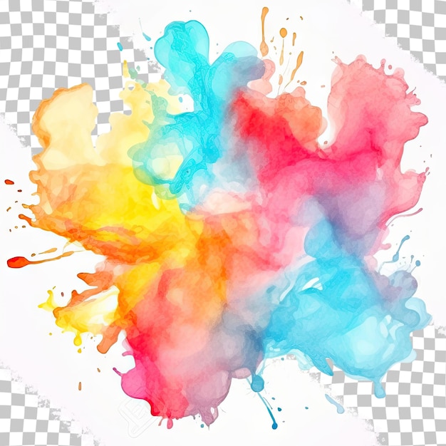 PSD vibrant watercolor painting on transparent background with rainbow paper texture digital artwork