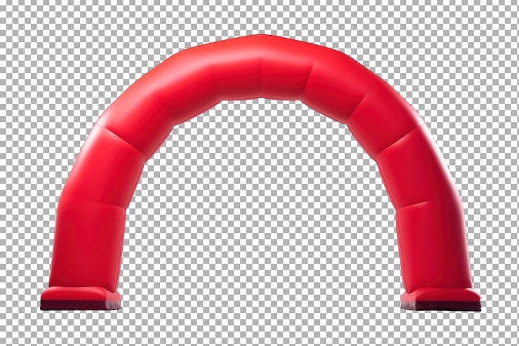 PSD el vibrante arco inflable rojo da la bienvenida a los corredores en el campo del festival al aire libre