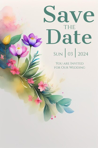 Vibrante botánico guarde la tarjeta de fecha elegante diseño de invitaciones florales para bodas