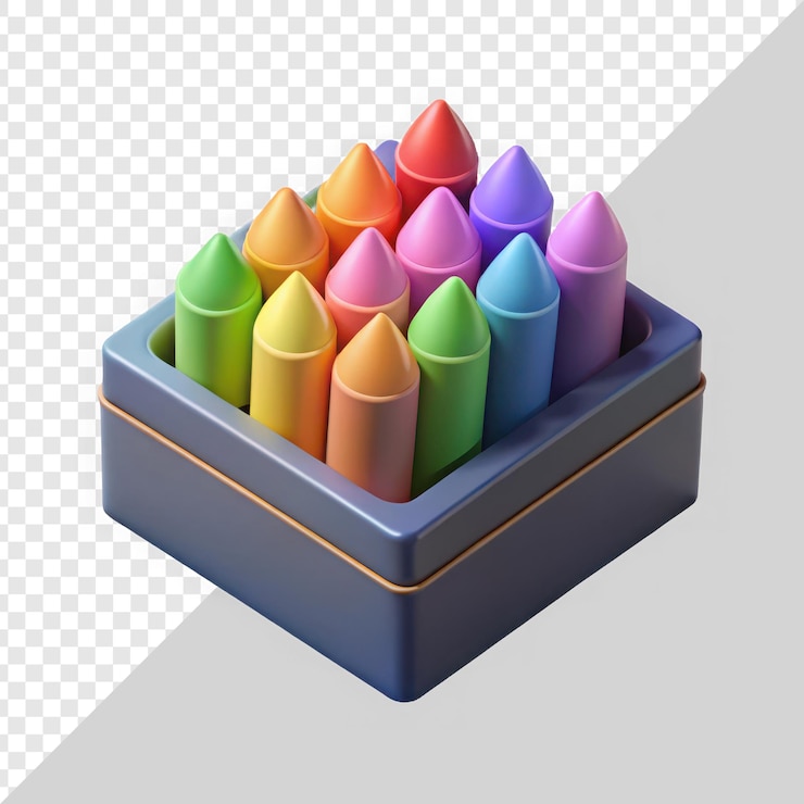 PSD vibrante caja de lápices de colores que muestra un espectro de tonos para la creatividad artística