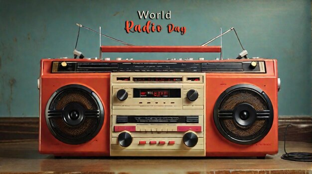 Una vibrante caja de sonido retro renderizada en concepto 3d por el día mundial de la radio
