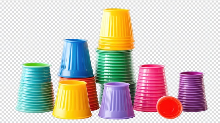 PSD una vibrante colección de coloridas copas de plástico ideales para el aprendizaje creativo y las actividades lúdicas