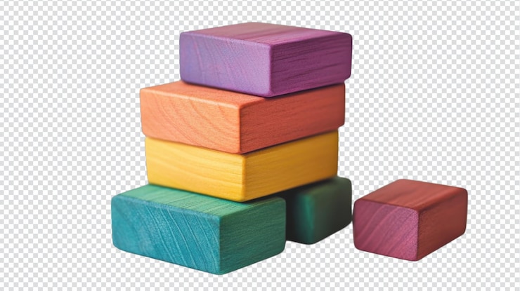 PSD una vibrante colección de coloridos bloques de madera para niños, perfectos para juegos educativos y actividades creativas de construcción
