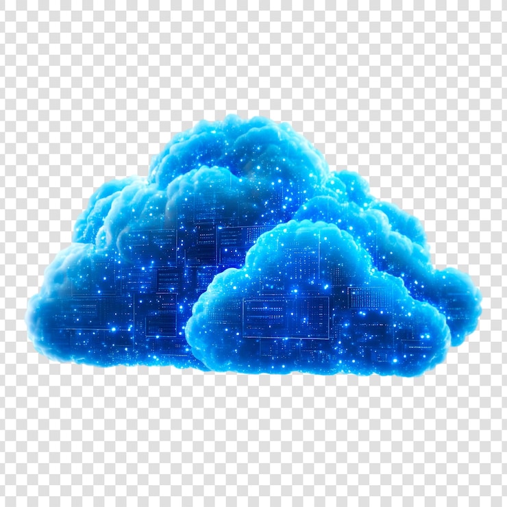 PSD un vibrante concepto de computación en la nube digital en un fondo transparente