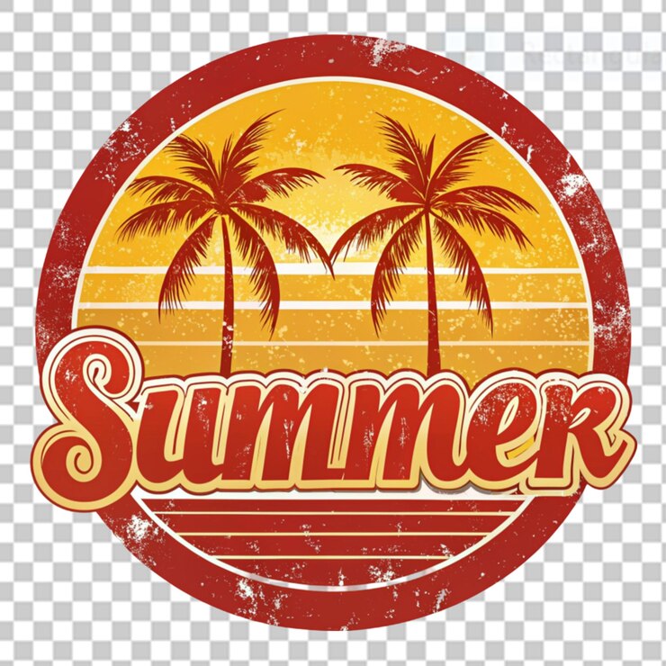 PSD un vibrante diseño de verano inspirado en vintage con un fondo transparente