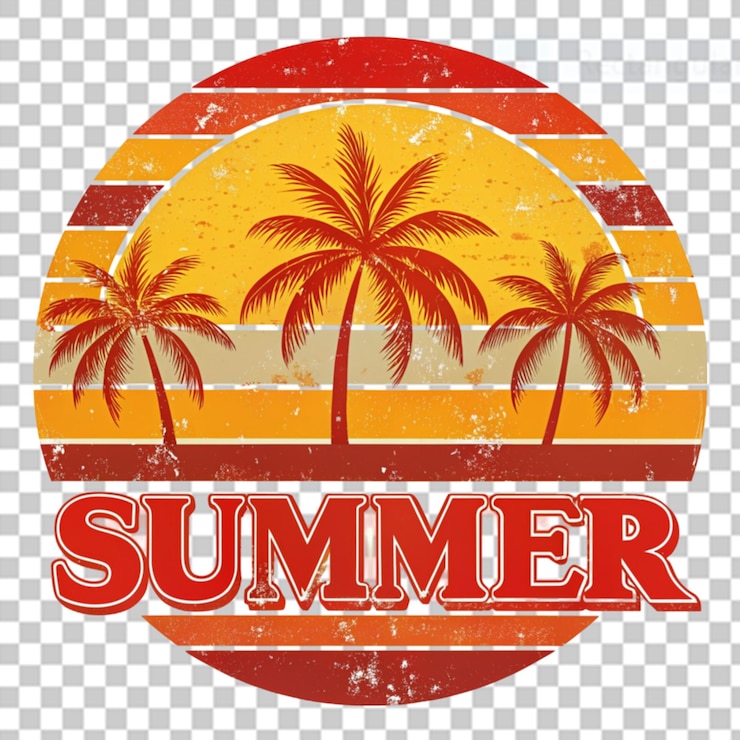 PSD un vibrante diseño de verano inspirado en vintage con un fondo transparente