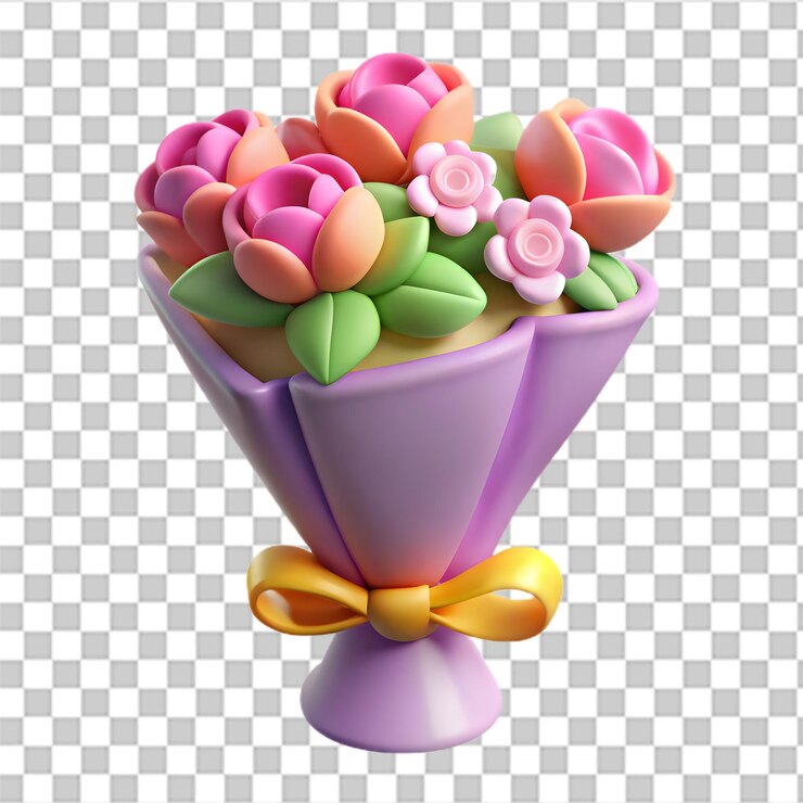 Una vibrante y encantadora ilustración en 3D de un ramo de rosas rosas