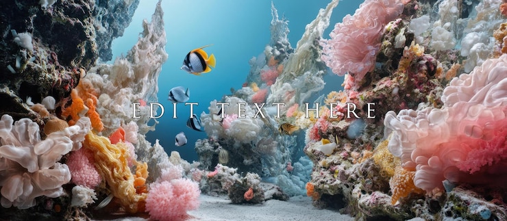 PSD una vibrante escena submarina con diversas formaciones de coral y peces tropicales