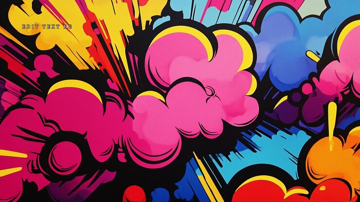 PSD vibrante fondo de explosión de cómics con coloridas formas dinámicas y líneas de movimiento