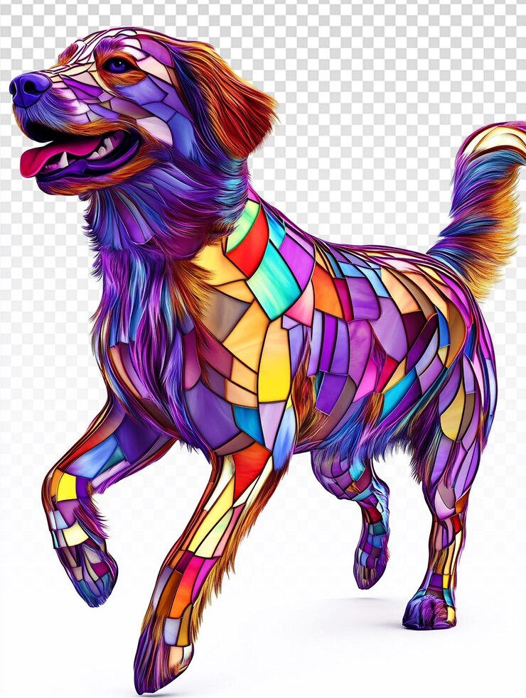 PSD el vibrante golden retriever corre con el estilo de las vidrieras