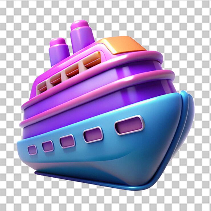 PSD vibrante icono de estilo plástico 3d de un elegante y moderno crucero con acabados brillantes