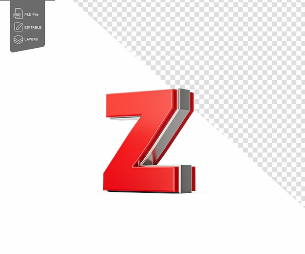 La vibrante letra pequeña roja z brilla con su elegante diseño metálico con bordes afilados Ilustración 3D