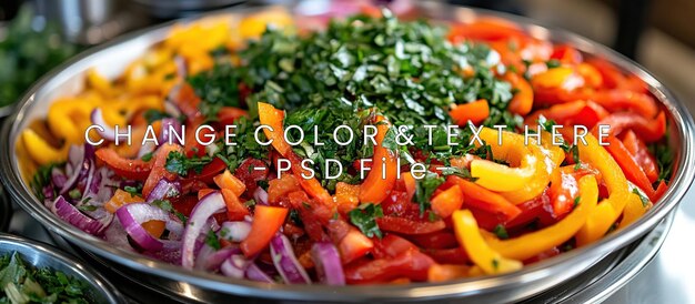 Una vibrante mezcla de coloridos pimientos y hierbas listas para un plato fresco