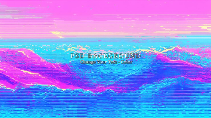 PSD un vibrante paisaje digital que representa olas estilizadas bajo un cielo colorido