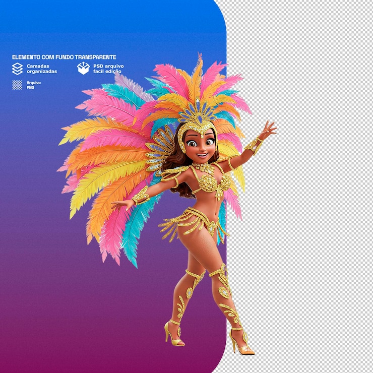 PSD vibrante personaje de carnaval en 3d con trajes festivos y detalles coloridos para la celebración del carnaval