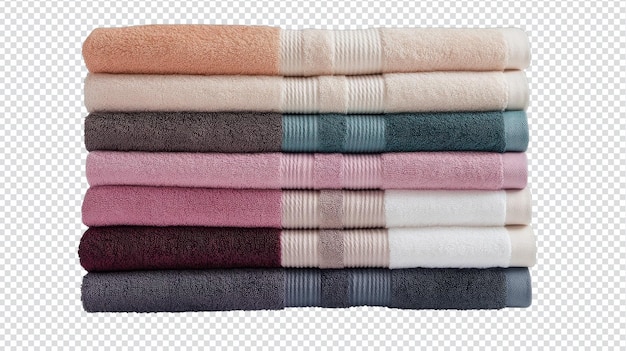 Una vibrante pila de toallas de baño de peluche perfectas para el spa o las mejoras de la decoración del baño que ofrecen un ambiente acogedor e acogedor