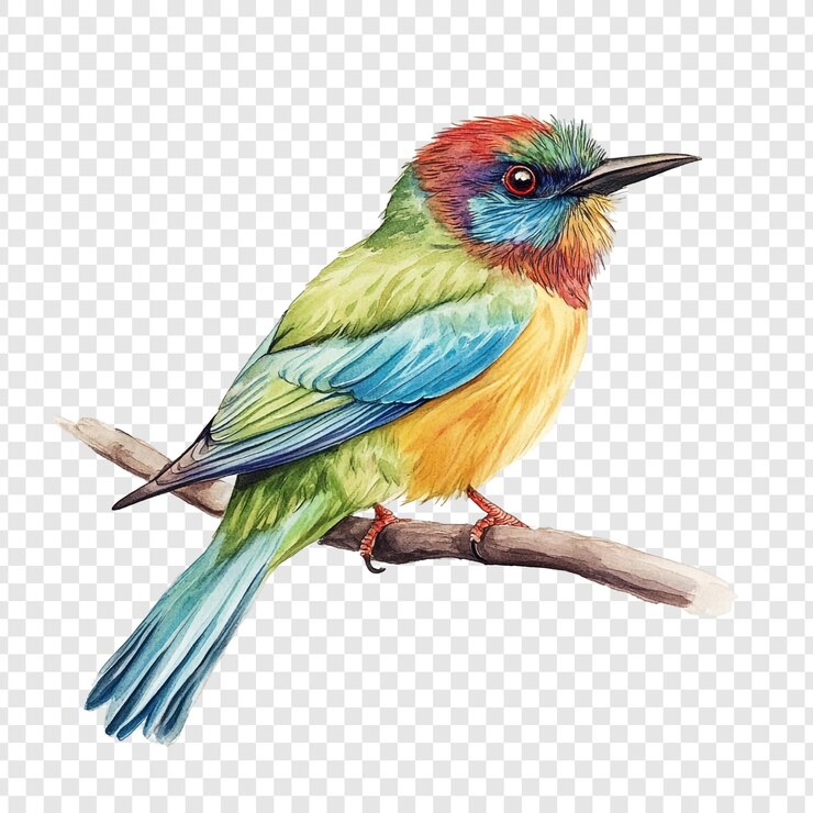 PSD una vibrante pintura en acuarela de un pájaro tropical