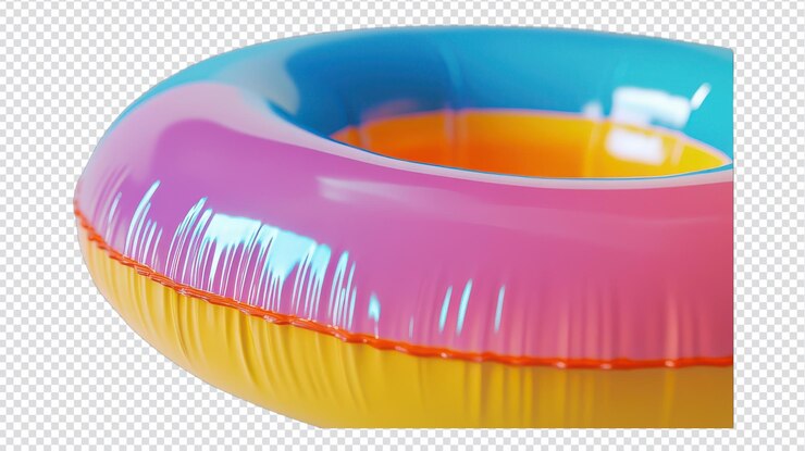 PSD vibrante primer plano de una flotadora de plástico colorida ideal para la decoración de verano y material promocional que destaca el ocio y la diversión