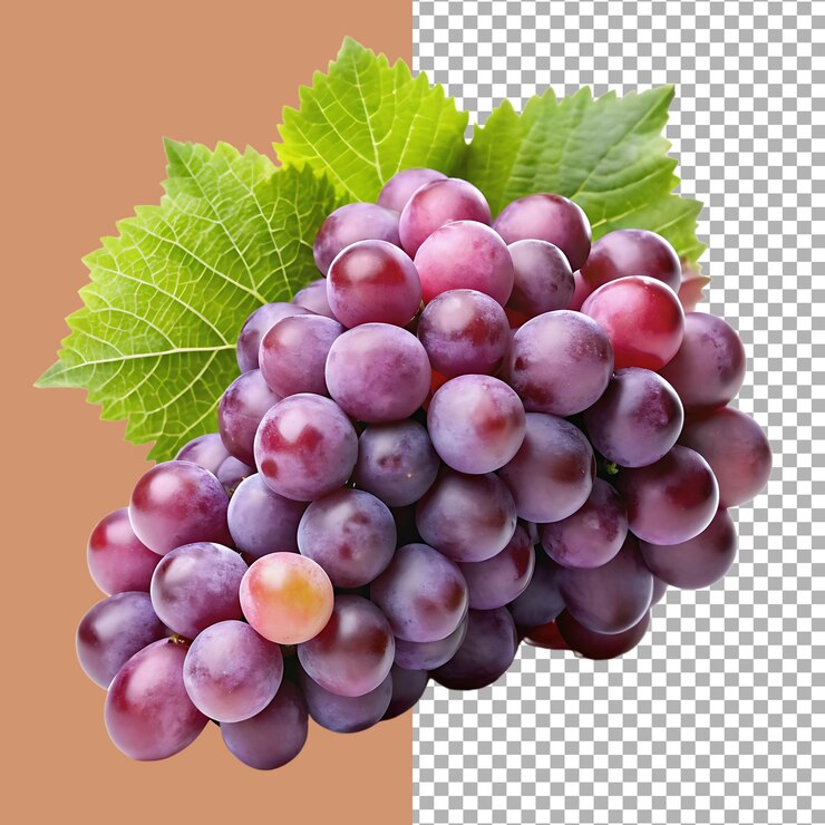 Un vibrante racimo de uvas rojas con hojas verdes frescas perfectas para el vino y la alimentación saludable