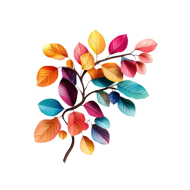 PSD vibrante rama de otoño del arco iris con hojas coloridas arte digital