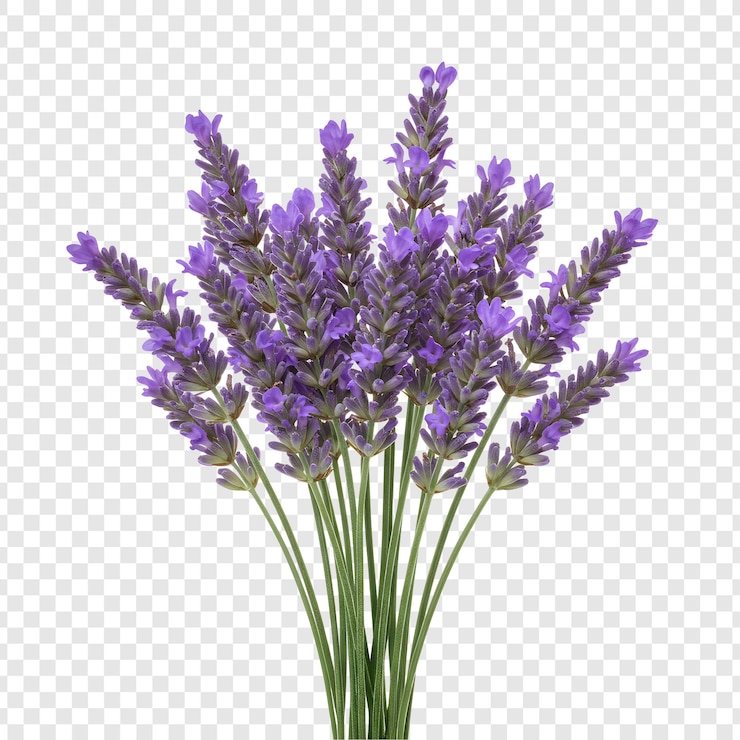PSD un vibrante ramo de flores frescas de lavanda contra un telón de fondo transparente